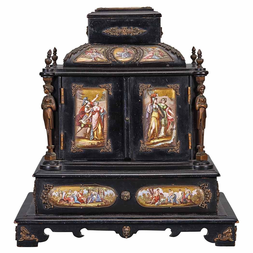 Appraisal: Viennese Enameled Metal and Gilt-Metal Mounted Ebonized Casket Late th