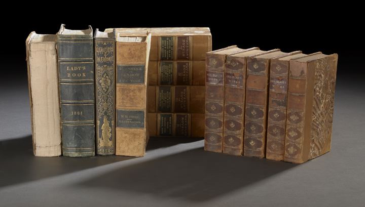 Appraisal: Collection of Thirteen Antique Leather-Bound Books including a five-volume set