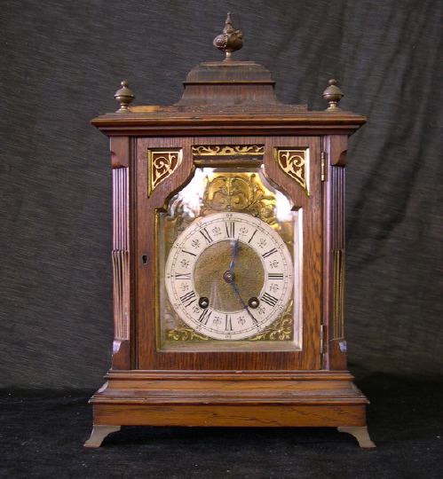 Appraisal: Good Lenzkirch Gilt-Lacquered Brass-Mounted Oak Mantel Clock in the early