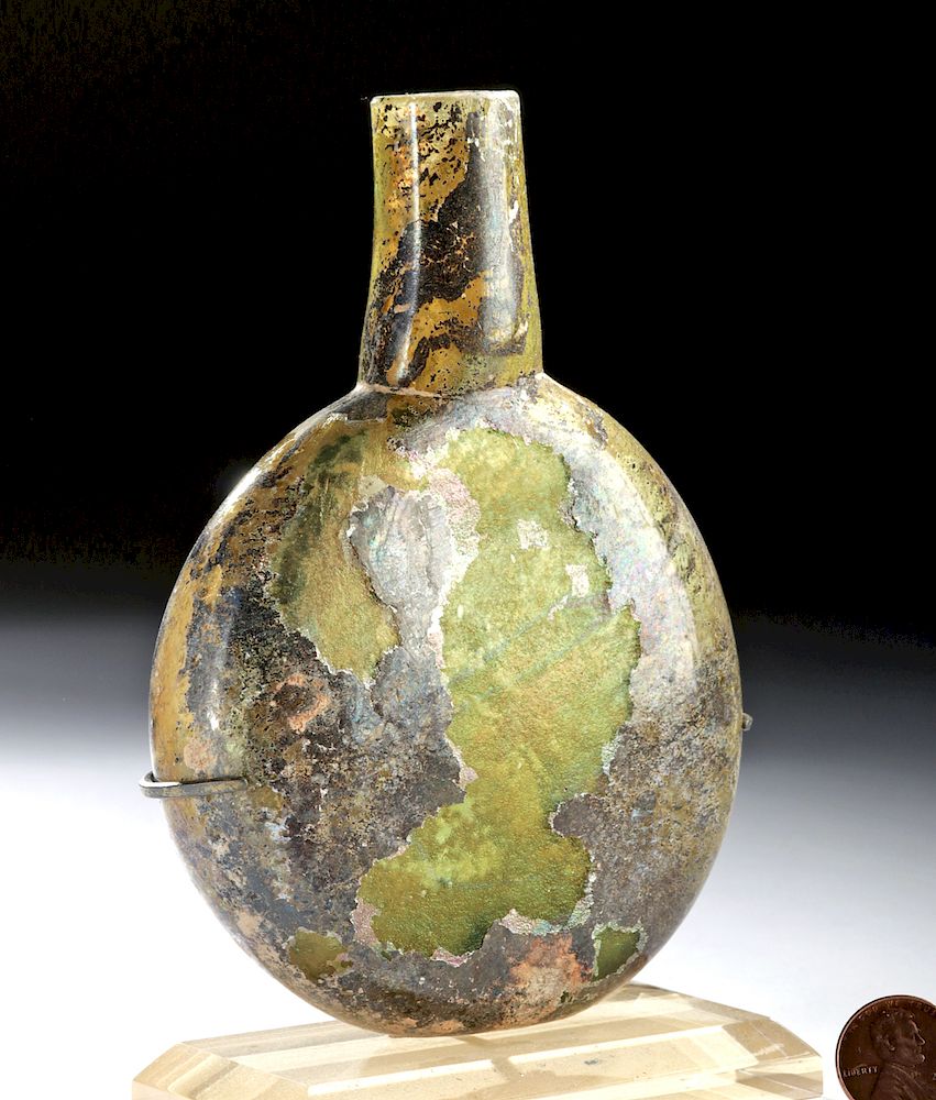 Appraisal: Roman Glass Pilgrim Flask Roman Imperial Period ca rd to