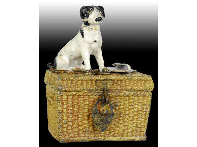 Appraisal: German Lead Dog on Basket Still Bank Description Original lock