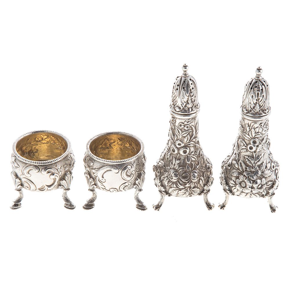 Appraisal: Pair Kirk Repousse Silver Salts Standing Peppers Pair Kirk coin