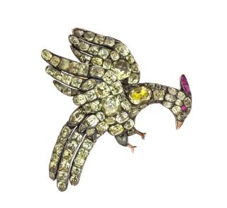 Appraisal: A Silver Gold Chrysoberyl and Ruby Bird Brooch Iberian Circa