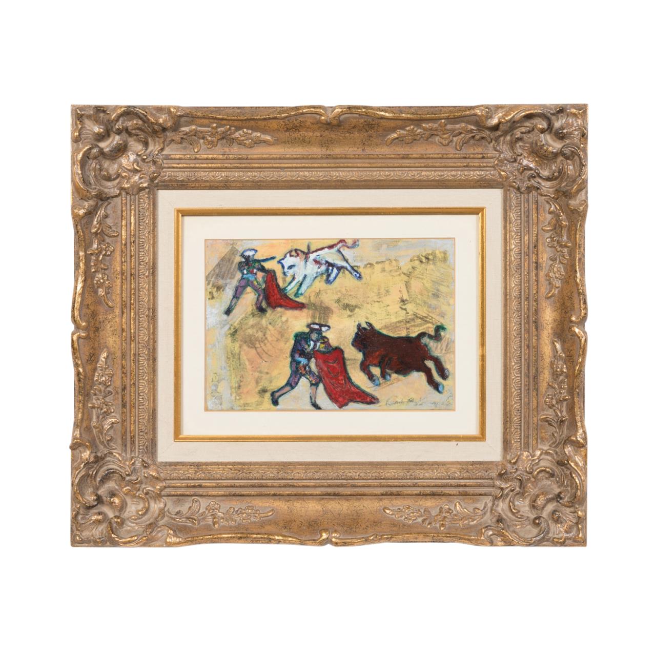 Appraisal: MIXED MEDIA BULL FIGHTING SCENE SIGNED - Continental School mixed