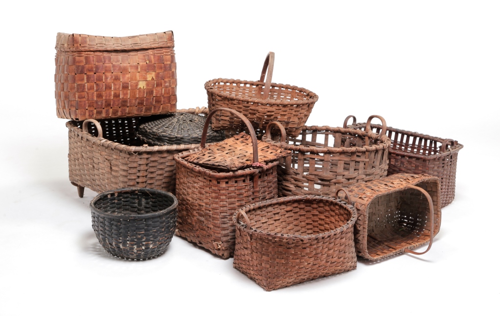 Appraisal: TEN AMERICAN BASKETS Late th century Mostly rectangular woven splint