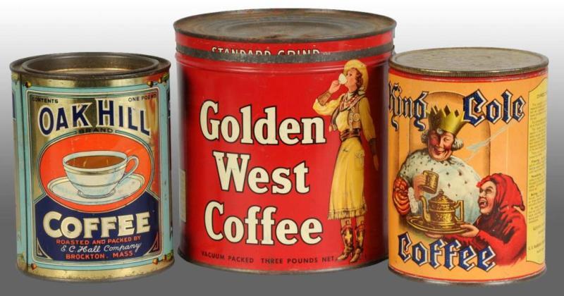 Appraisal: Lot of Coffee Tins Description Includes King Cole Oak Hill