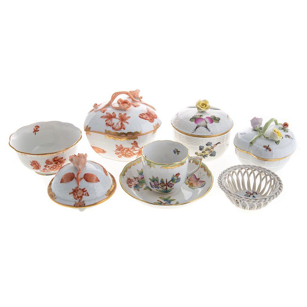 Appraisal: Seven Herend Porcelain Table Articles includes Queen Victoria teacup and