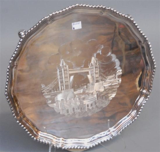 Appraisal: ASPREY ENGLISH STERLING SILVER SALVER Marked Sheffield Georgian style with