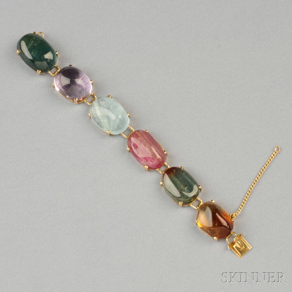 Appraisal: kt Gold Gem-set Bracelet composed of six various colored gemstone