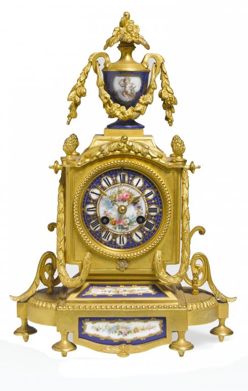 Appraisal: A FRENCH GILT BRONZE AND SEVRES STYLE PORCELAIN-MOUNTED MANTEL CLOCK