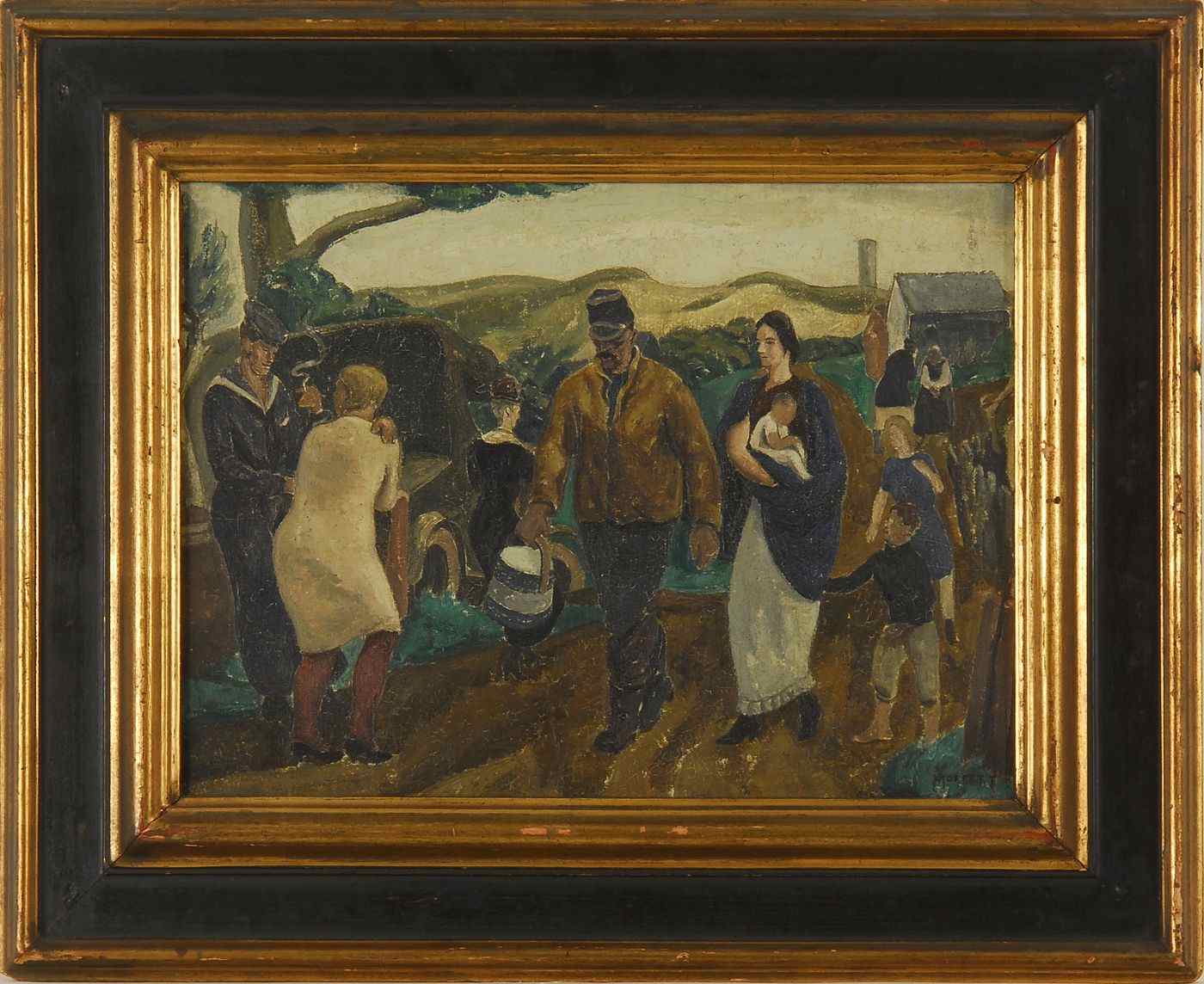 Appraisal: ROSS E MOFFETTAmerican - Portuguese fisherman with his family Signed