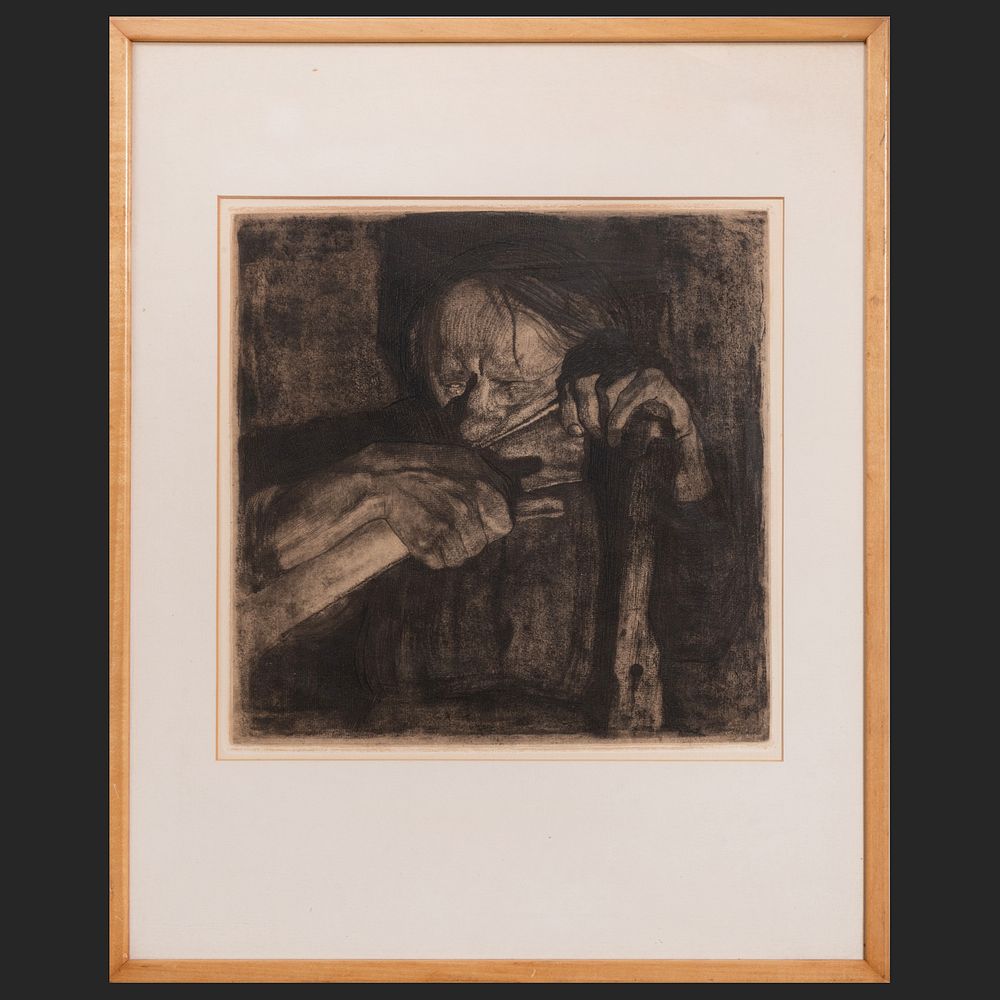 Appraisal: Kathe Kollwitz - Beim Dengein Sharpening The Scythe Etching in