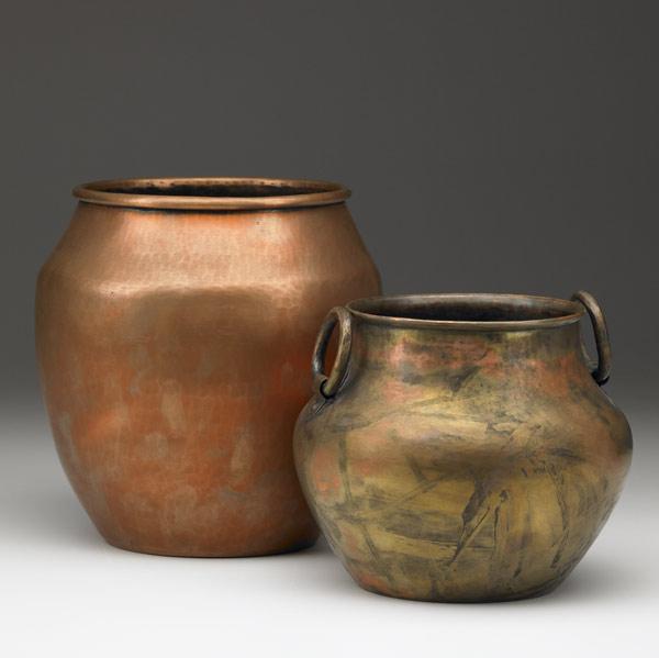 Appraisal: DIRK VAN ERP Two hammered copper vases one with rings