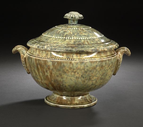 Appraisal: French Agate-Glazed Pottery Covered Two-Handled Soup Tureen second quarter th