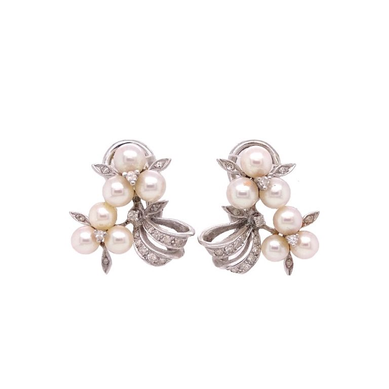 Appraisal: Diamond And Pearl Earrings Set In Karat Diamond And Pearl