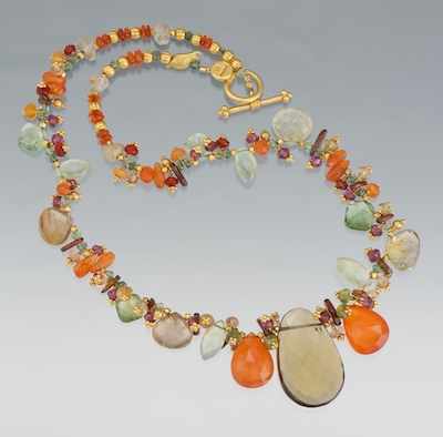 Appraisal: A Designer High Karat Gold and Gemstone Necklace by Laura