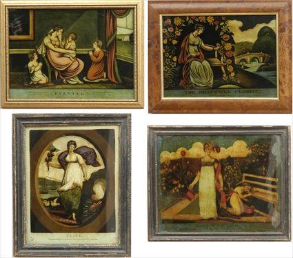 Appraisal: English School Early th C Allegorical Figures Reverse transfer prints