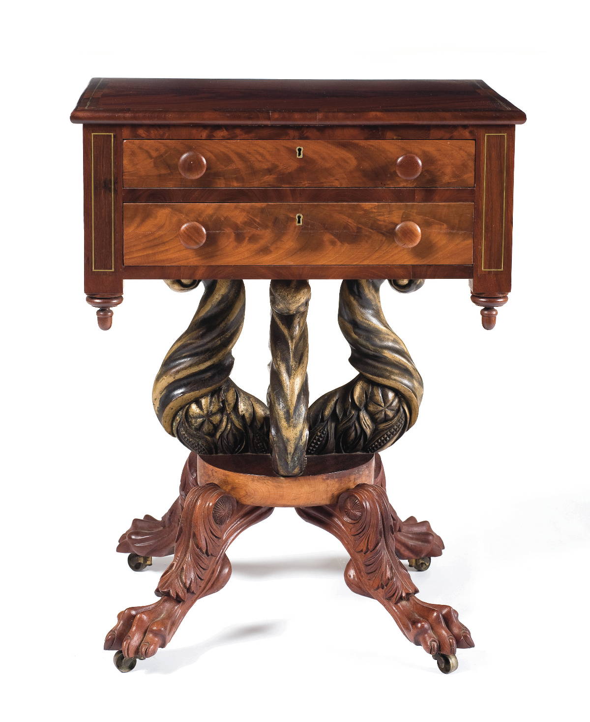 Appraisal: NEW YORK CLASSICAL CARVED MAHOGANY AND ROSEWOOD WORK TABLE WITH