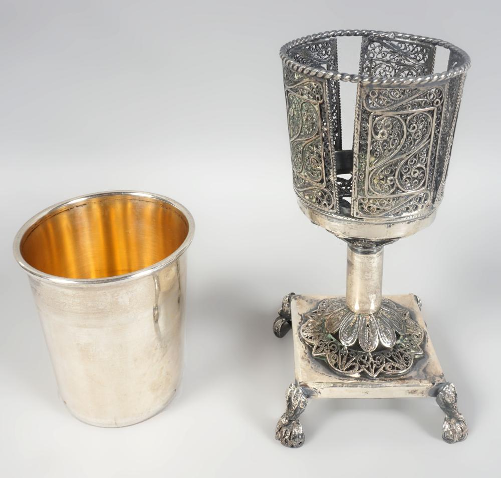 Appraisal: ISRAELI SILVER FILIGREE KIDDUSH CUP WITH LINER stamped under base