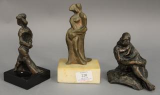 Appraisal: Three piece lot having two small modern bronze sculptures including