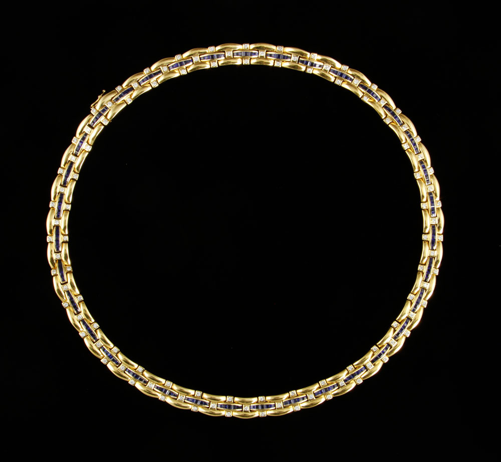 Appraisal: - K Gold Sapphire and Diamond Necklace K yellow gold