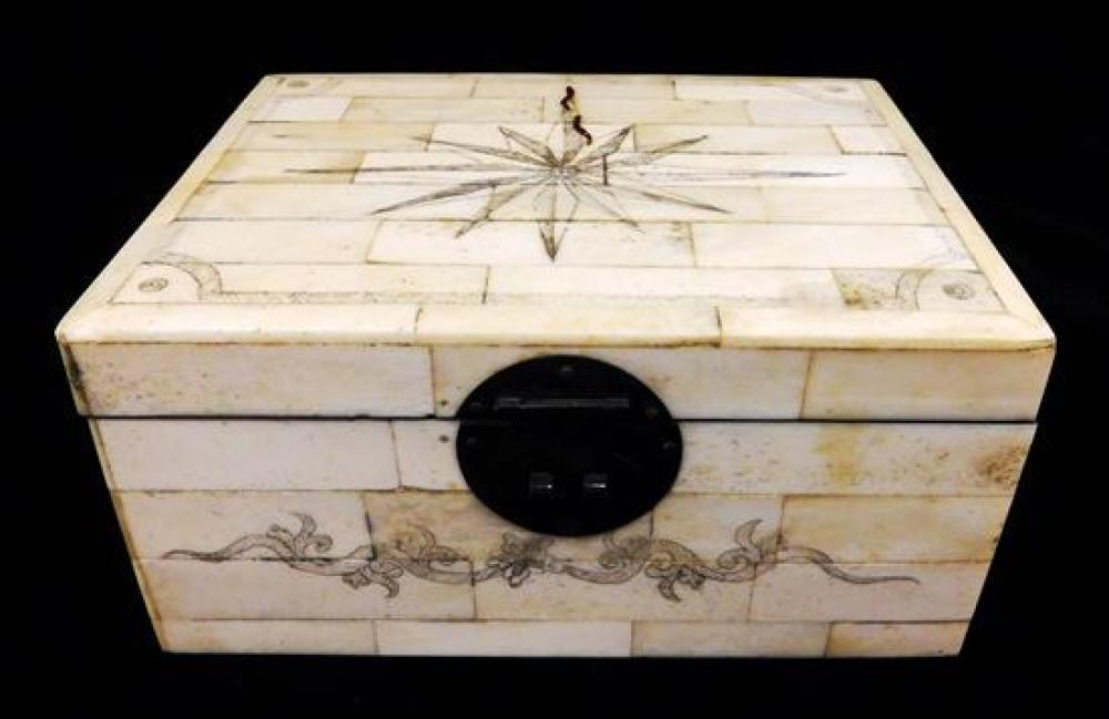 Appraisal: Scrimshaw box with compass decoration late th early th C