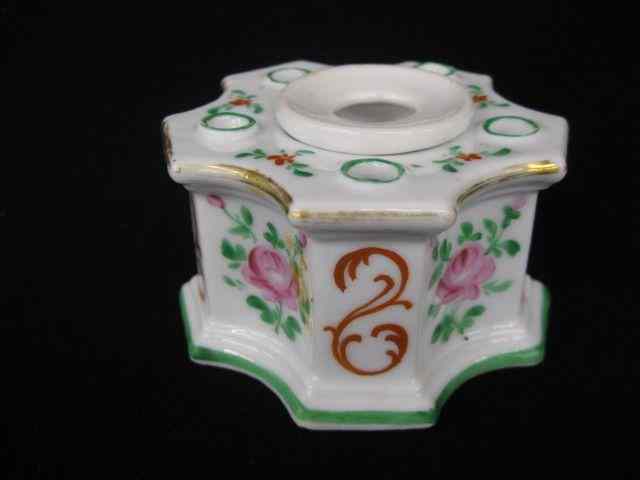 Appraisal: Victorian Porcelain Inkwell handpainted floral '' across