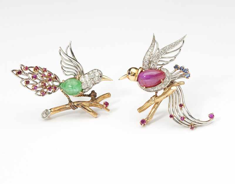 Appraisal: Circa K yellow and white gold one bird set with