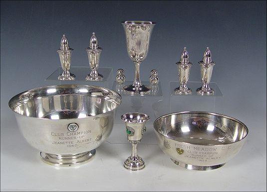 Appraisal: COLLECTION OF ESTATE STERLING BOWLS CUPS SALTS To include Tennis