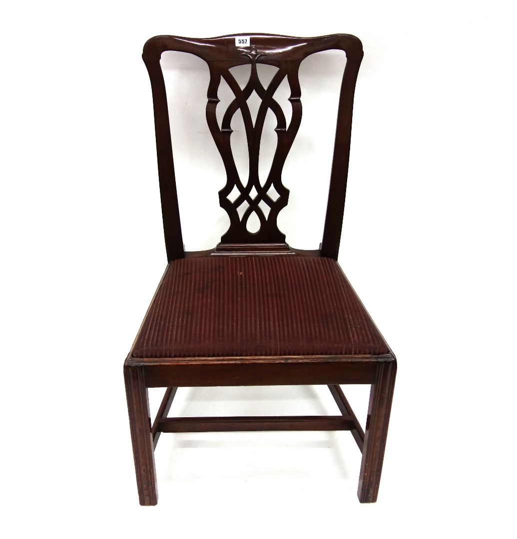 Appraisal: A pair of Chippendale style mahogany dining chairs th century