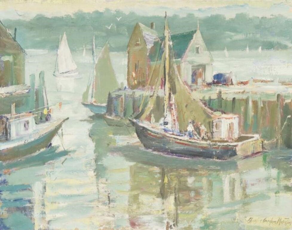 Appraisal: Unframed oil on canvas painting Sailboats in Harbor signed lower