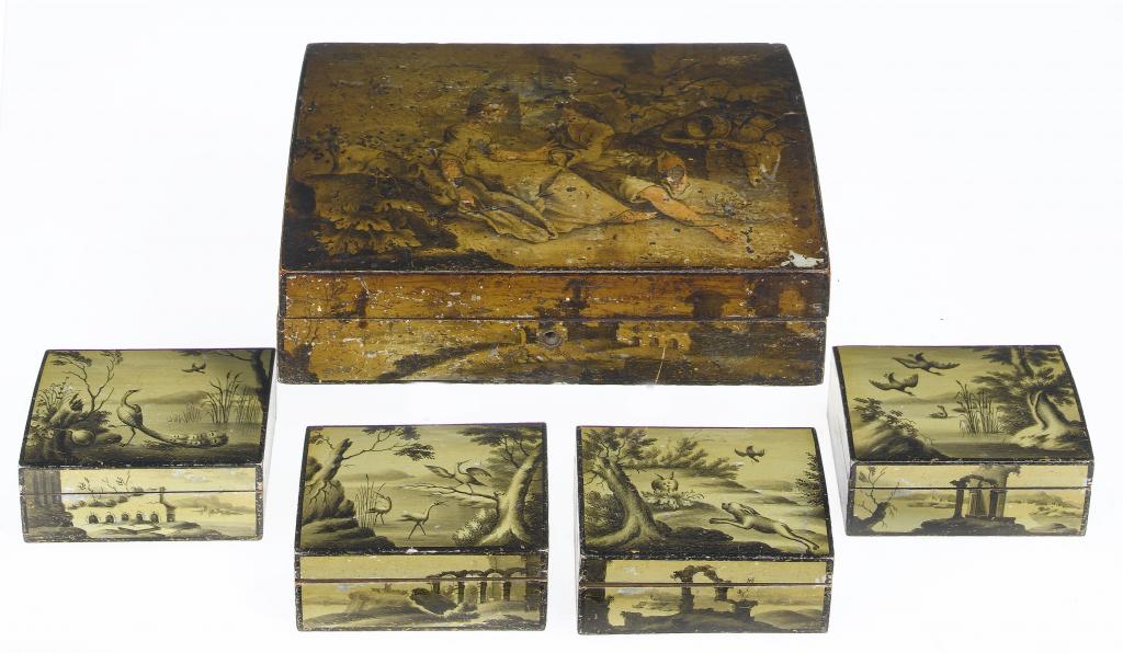 Appraisal: A SET OF FOUR FOUR COUNTER BOXES AND COVERS painted