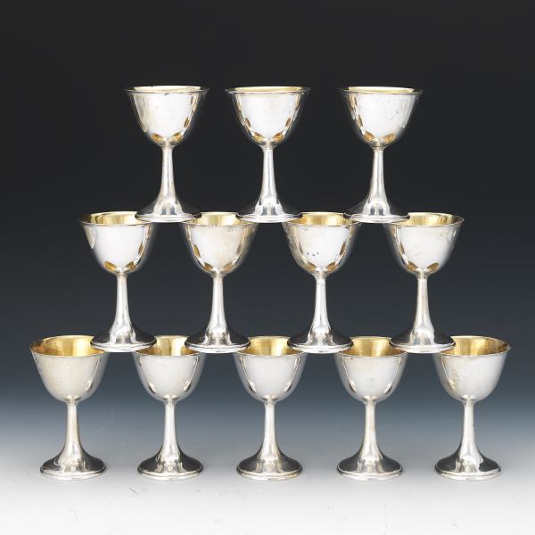 Appraisal: TWELVE INTERNATIONAL STERLING SILVER AND GOLD WASH SORBET CUPS LORD