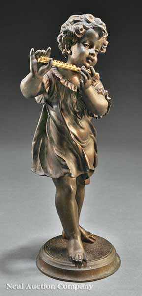 Appraisal: A French Bronze of a Girl Playing a Flute early-to-mid