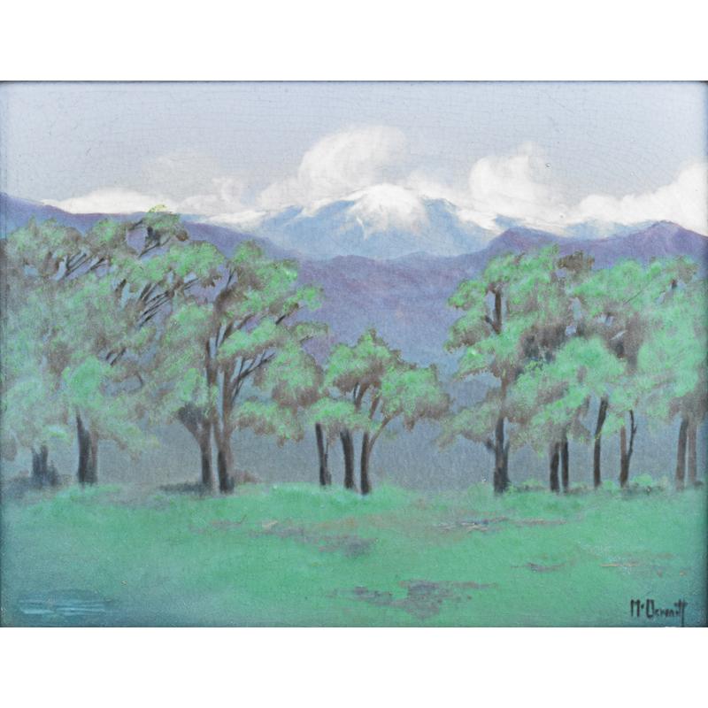 Appraisal: E McDERMOTT ROOKWOOD Scenic Vellum plaque Condition Report Vivid colors