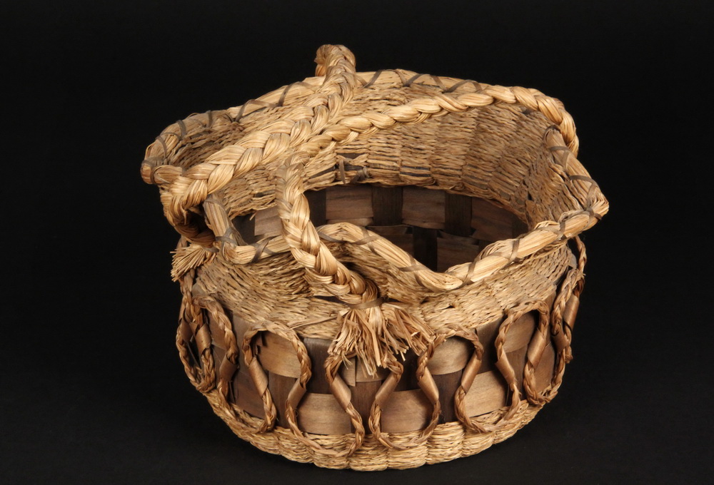 Appraisal: PASSAMAQUODDY SEWING BASKET - Open Top Two Handled Fancy Basket