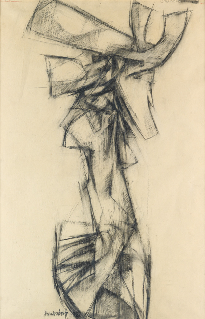 Appraisal: HALE WOODRUFF - Cow Woman Charcoal on buff wove paper