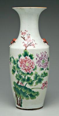 Appraisal: Chinese famille rose vase spade shaped lion-head flanges peonies prunus