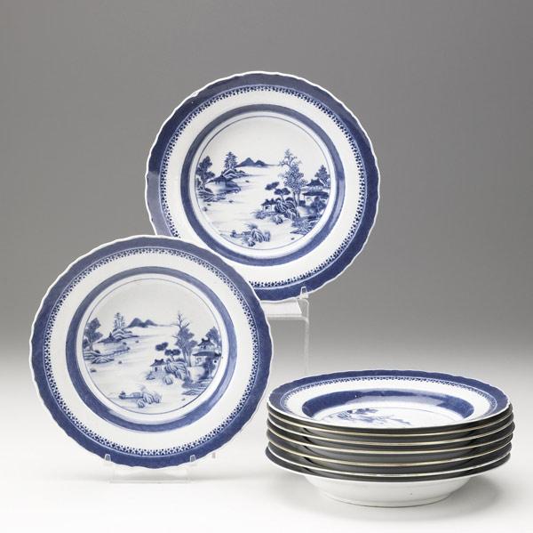 Appraisal: CHINESE EXPORT Grouping of nine blue and white bowls th