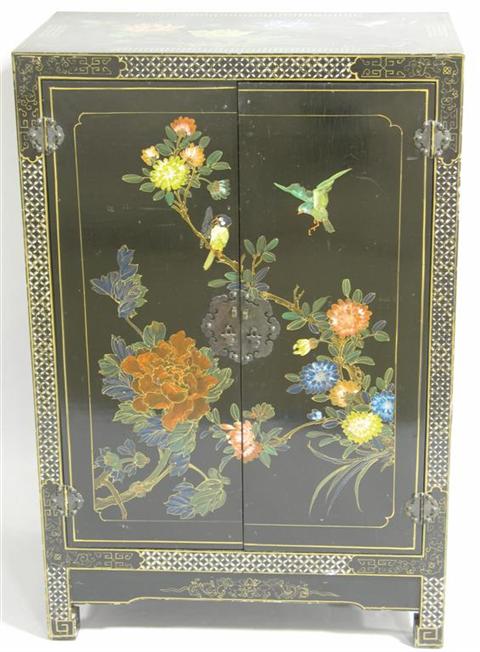 Appraisal: JAPANESE STYLE BLACK LACQUER CABINET th century the rectangular top