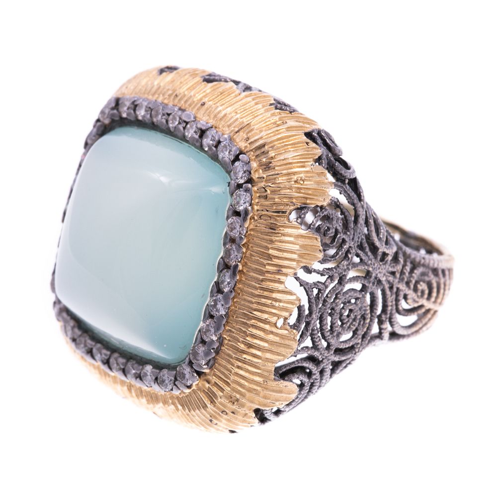 Appraisal: A K White Yellow Gold Chalcedony Diamond Ring K white