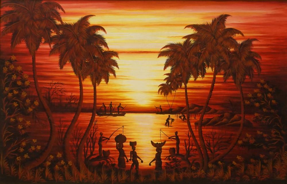 Appraisal: Haitian School th Century Workers at Sunset Oil on Canvas