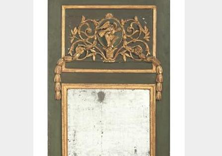 Appraisal: LOUIS XVI PAINTED AND PARCEL-GILT TRUMEAU MIRROR The rectangular mirror