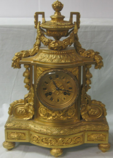 Appraisal: FRENCH GILT BRONZE MANTEL CLOCK Japy Freres movement A striking