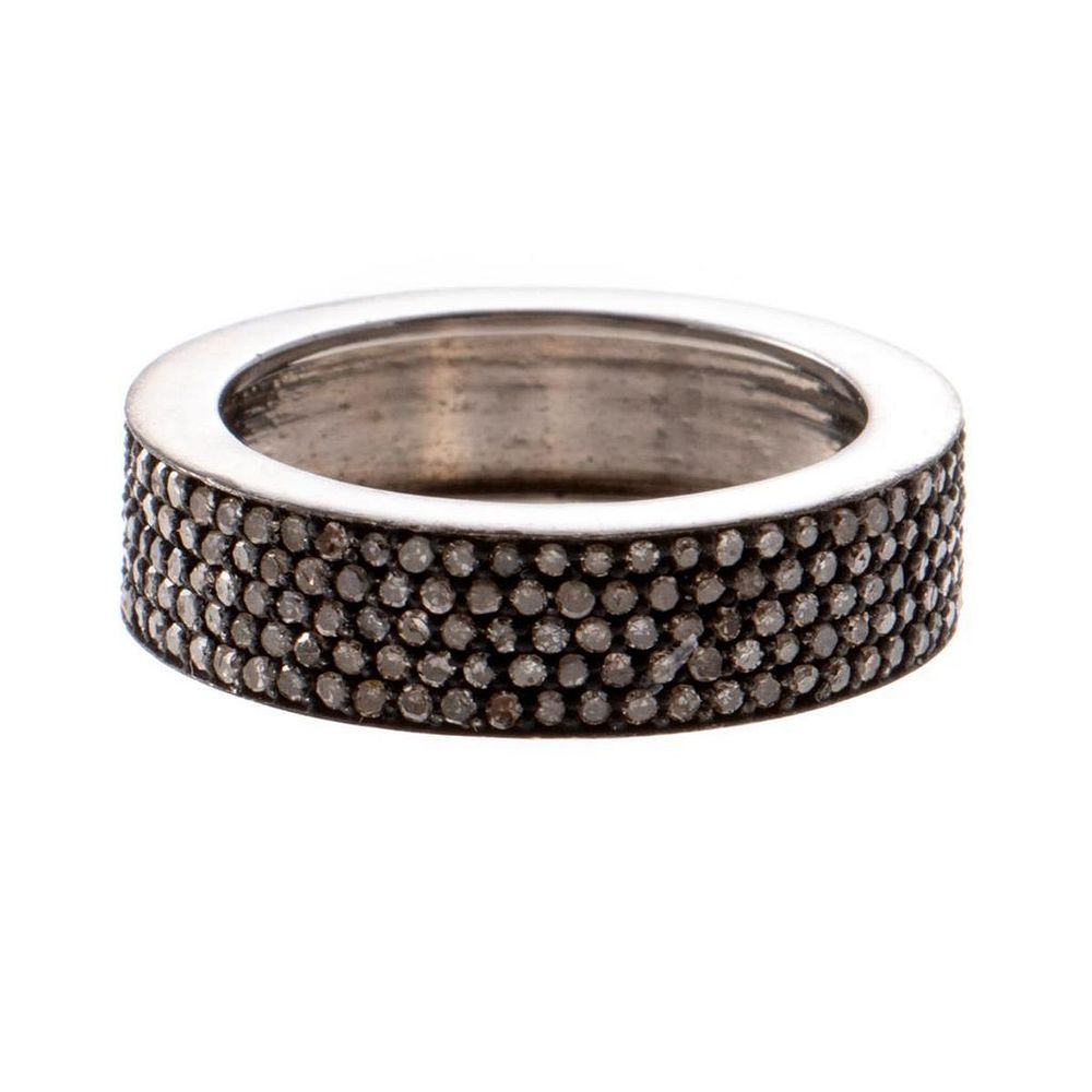 Appraisal: Diamond and blackened silver eternity band multi-rows of single-cut diamonds