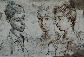 Appraisal: Donald Friend - Three Boys Ceylon pen and wash inscribed