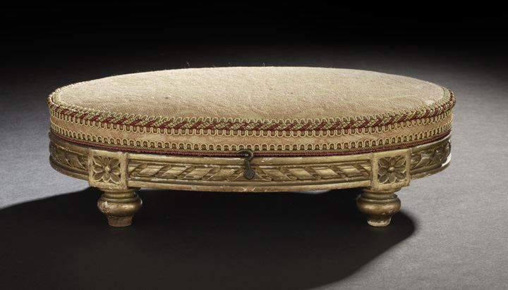 Appraisal: Unusual French Carved Giltwood Footstool second quarter th century of