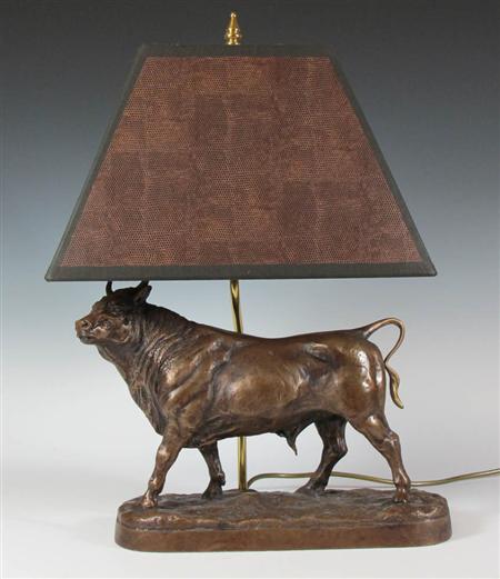 Appraisal: A th century bronzed bull lamp in the form of