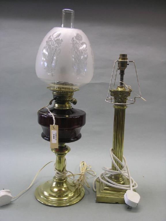 Appraisal: A brass Corinthian column table lamp converted to electric in