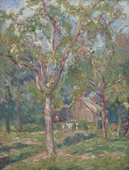 Appraisal: Painting signed P Harwood Farm Scene in the Orchard Oil